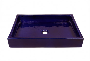 vasque à poser céramique rectangulaire bleue