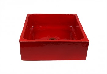 vasque a poser carrée rouge