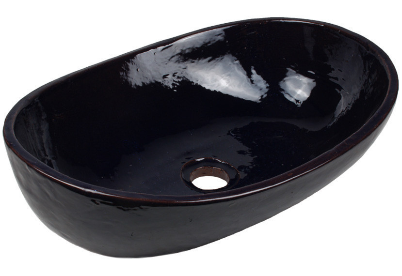 vasque à poser céramique ovale bleu foncé