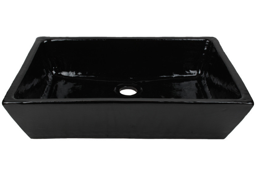 vasque rectangulaire en céramique émail noir brillant