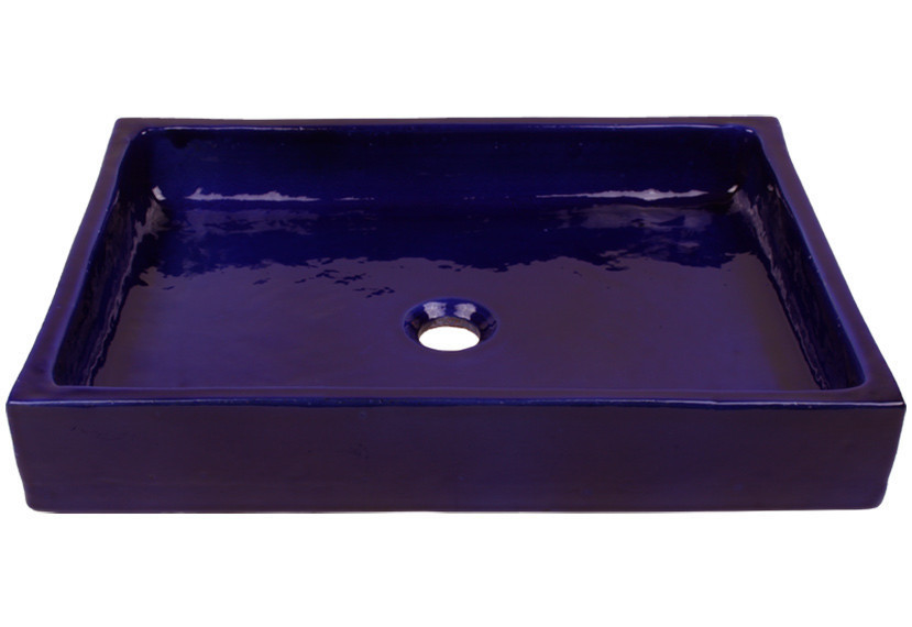 vasque en terre cuite rectangulaire bleu lapis lazuli
