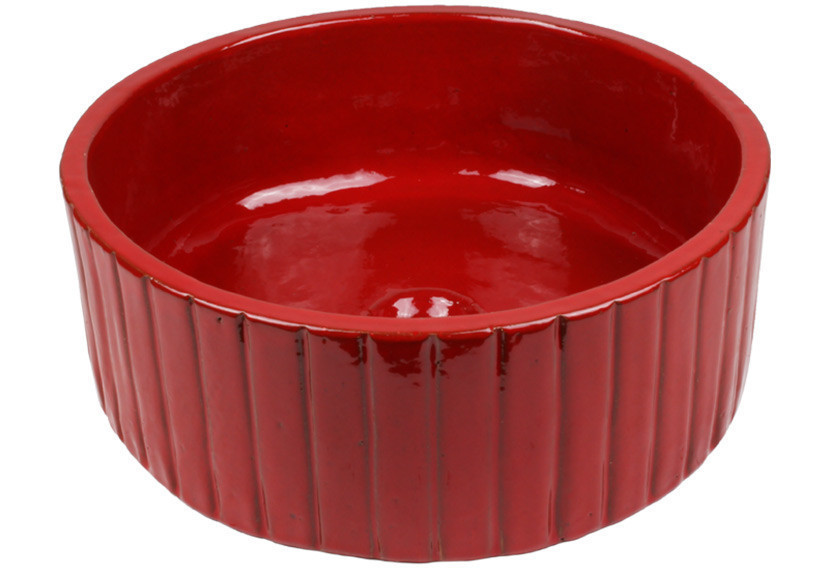 vasque à poser céramique design rouge motif en relief