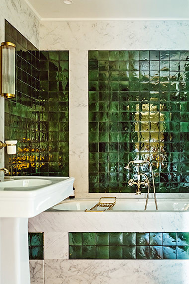carrelage salle de bain vert eucalyptus