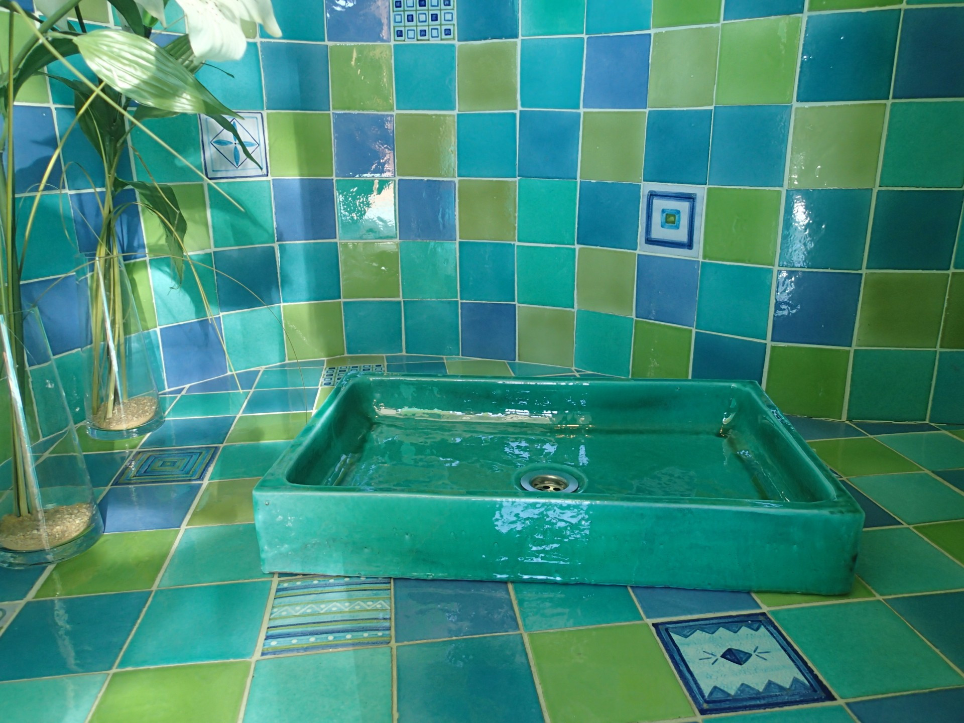 vasque à poser bleu turquoise rectangulaire rectangle