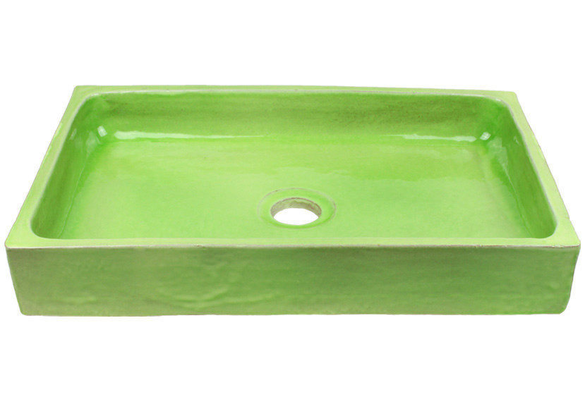 vasque a poser rectangulaire vert chlorophylle