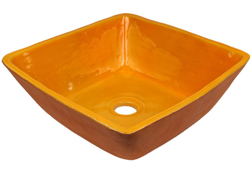 vasque à poser jaune orange terre cuite naturelle